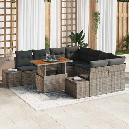 Set Divano da Giardino 9 pcs Grigio Poly Rattan