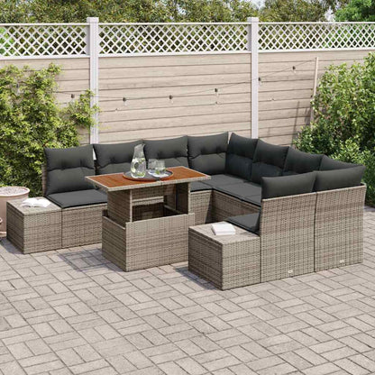 Set Divano da Giardino 9 pcs Grigio Poly Rattan