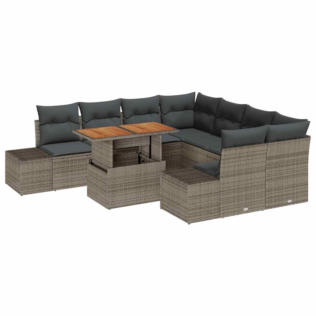 Set Divano da Giardino 9 pcs Grigio Poly Rattan