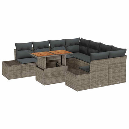Set Divano da Giardino 9 pcs Grigio Poly Rattan