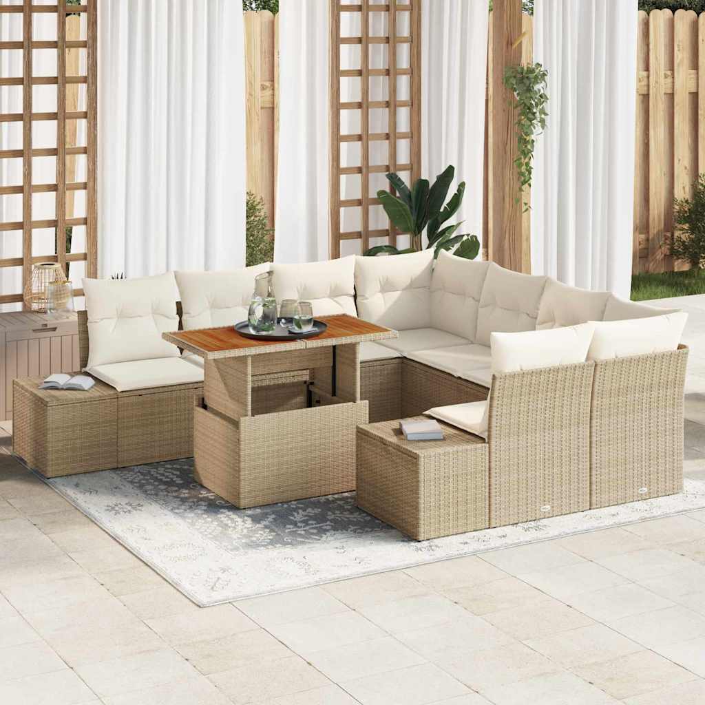 Set Divano da Giardino 9 pcs Beige Poly Rattan