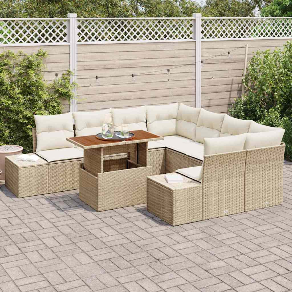 Set Divano da Giardino 9 pcs Beige Poly Rattan