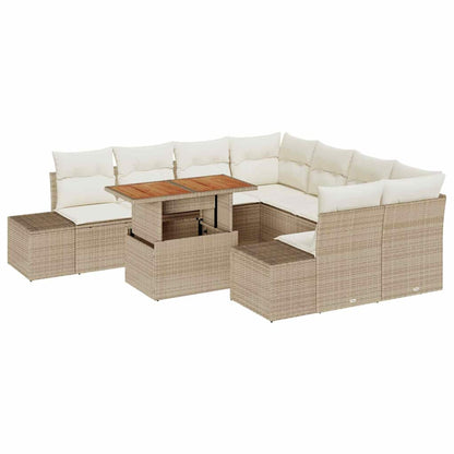 Set Divano da Giardino 9 pcs Beige Poly Rattan