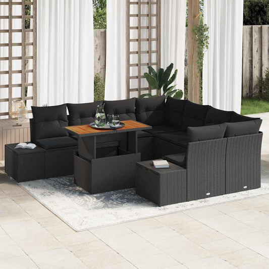 Set Divano da Giardino con archiviazione 9 pcs Nero Poly Rattan