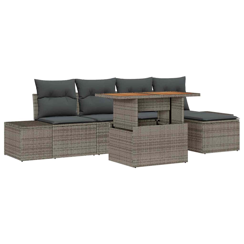 Set Divano da Giardino 6 pcs Grigio Poly Rattan
