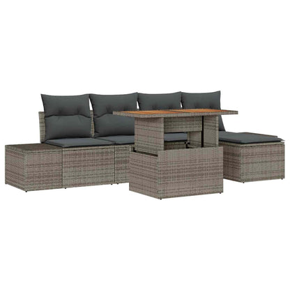 Set Divano da Giardino 6 pcs Grigio Poly Rattan