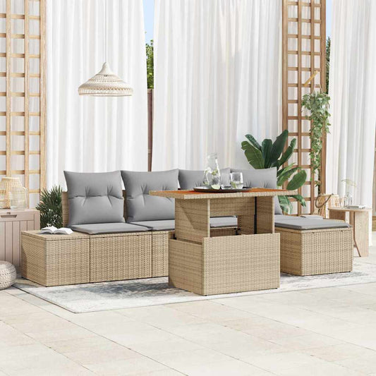 Set Divano da Giardino 6 pcs Beige Poly Rattan