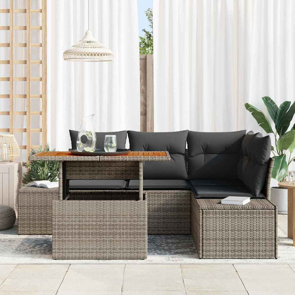 Set Divano da Giardino 5 pcs Grigio Poly Rattan