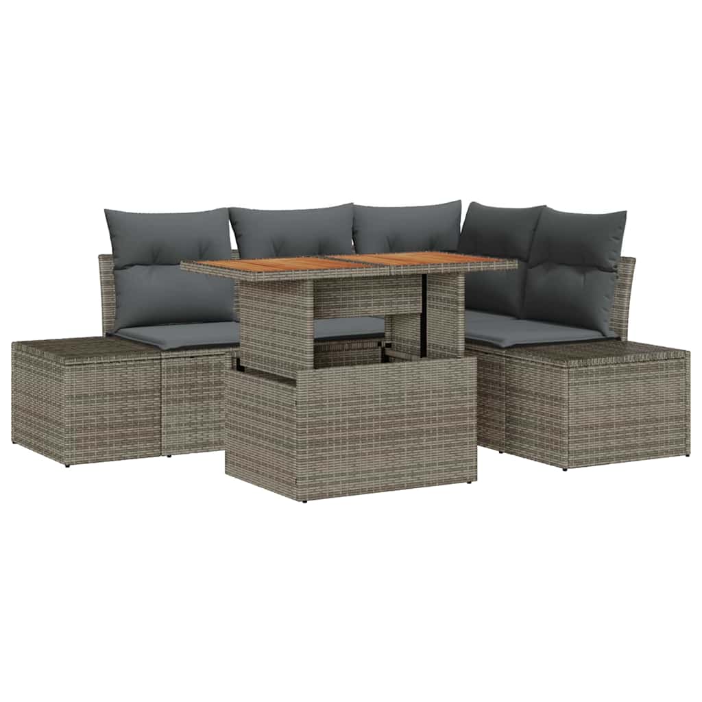 Set Divano da Giardino 5 pcs Grigio Poly Rattan