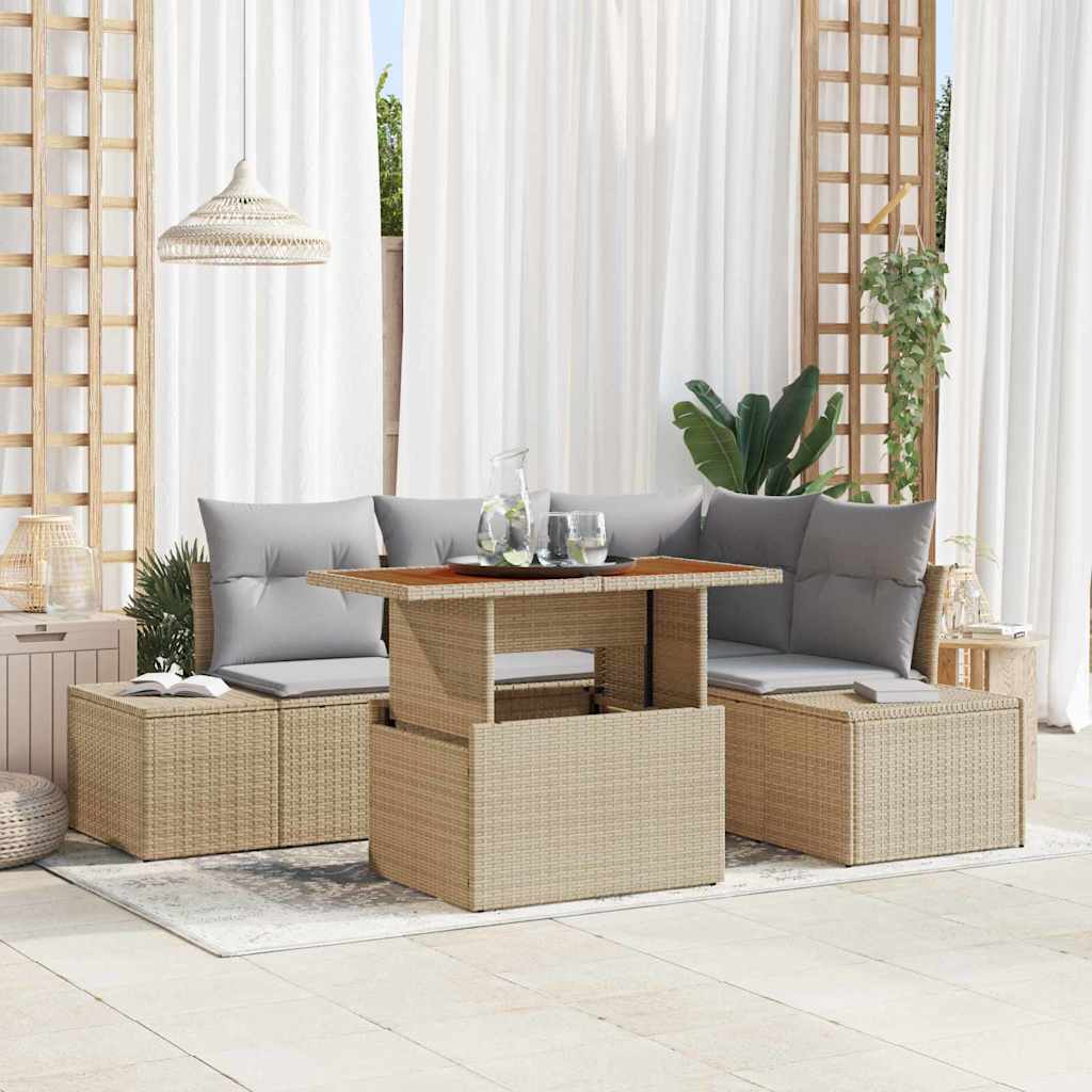Set Divano da Giardino 5 pcs Beige Poly Rattan | homemem39