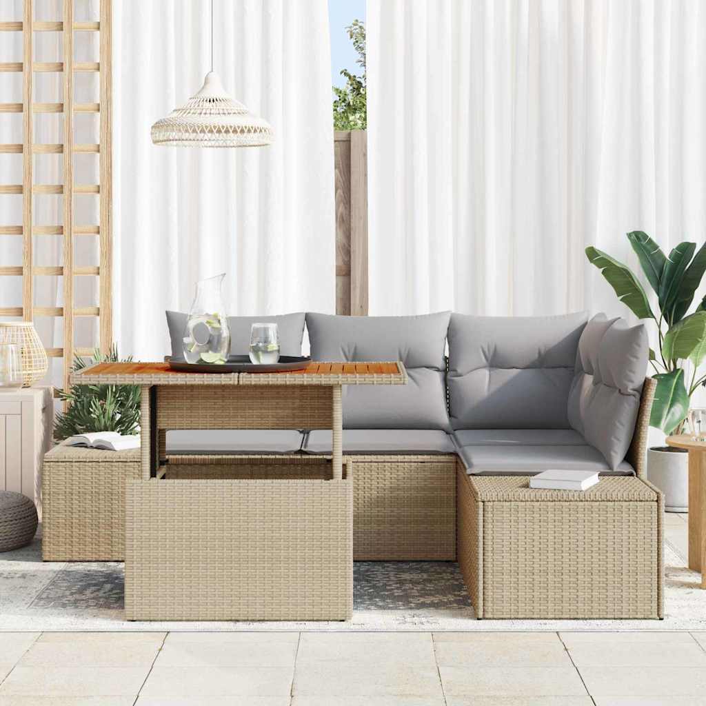 Set Divano da Giardino 5 pcs Beige Poly Rattan | homemem39