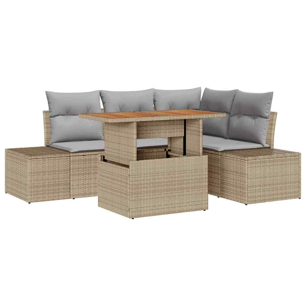 Set Divano da Giardino 5 pcs Beige Poly Rattan | homemem39