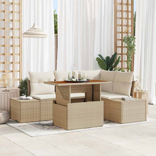 Set Divano da Giardino 5 pcs Beige Poly Rattan