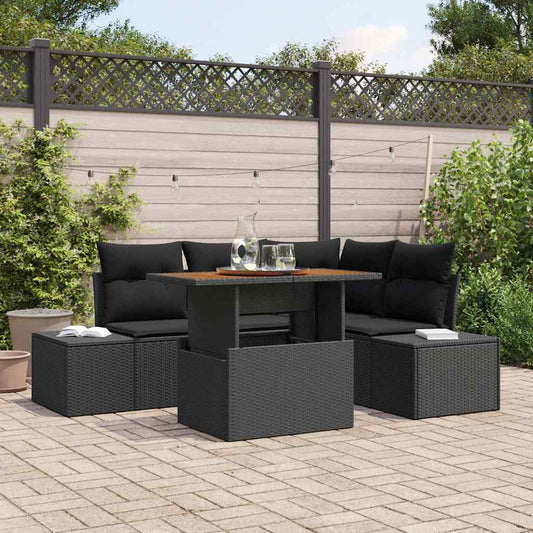 Set Divano da Giardino con archiviazione 5 pcs Nero Poly Rattan | homemem39