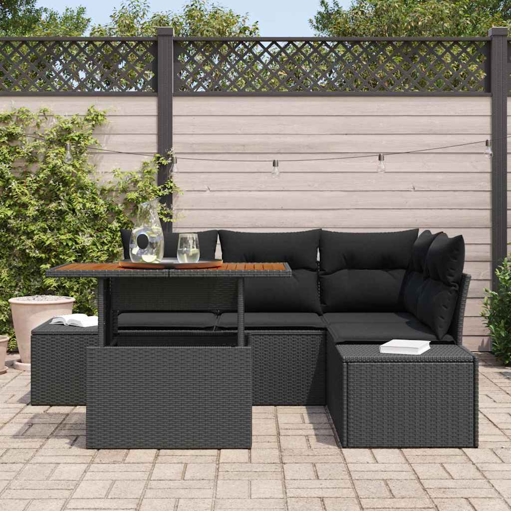 Set Divano da Giardino con archiviazione 5 pcs Nero Poly Rattan | homemem39