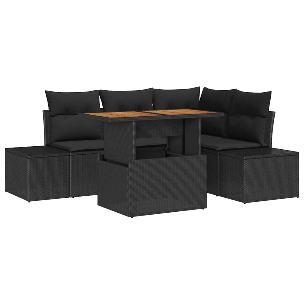 Set Divano da Giardino con archiviazione 5 pcs Nero Poly Rattan | homemem39