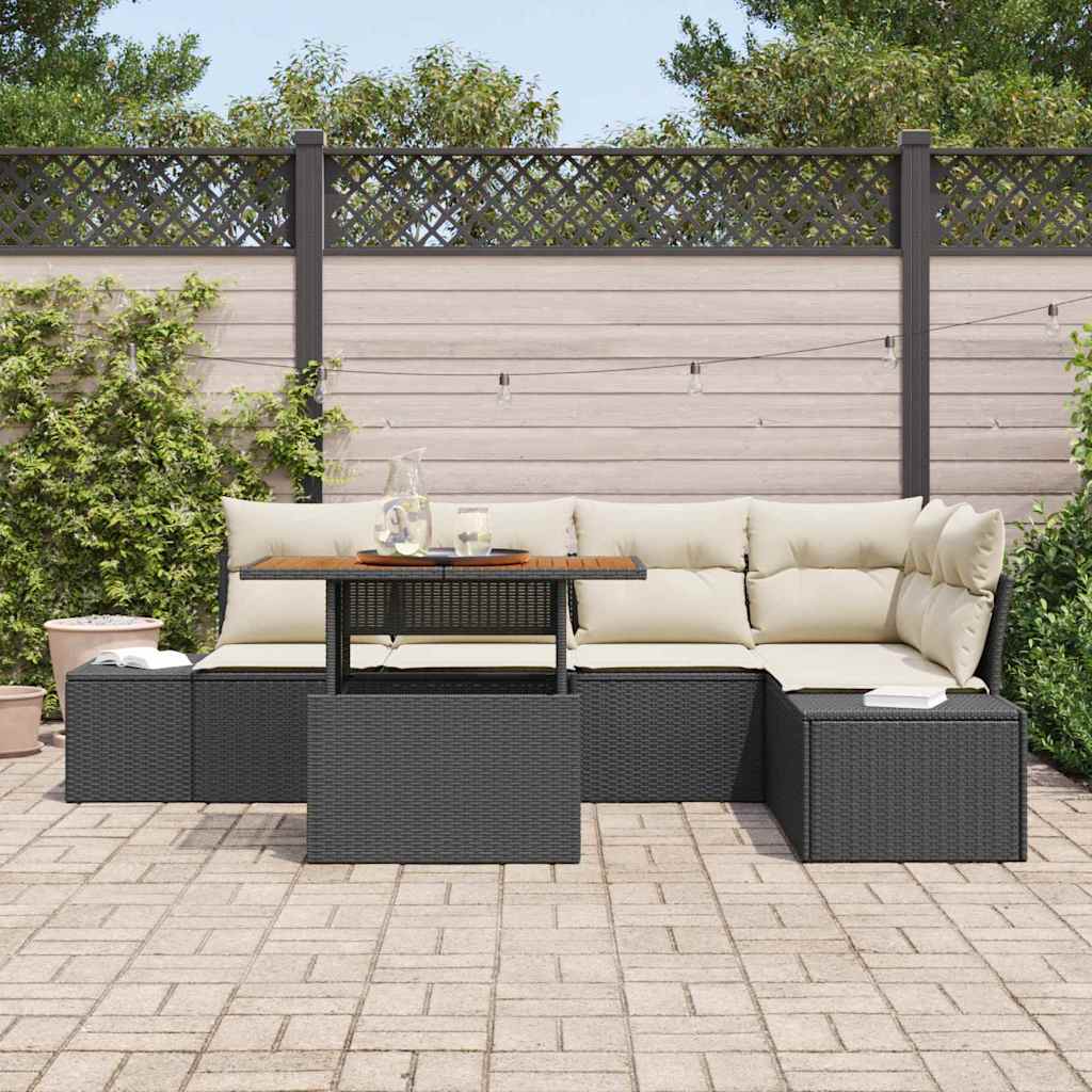 Set Divano da Giardino con archiviazione 6 pcs Nero Poly Rattan