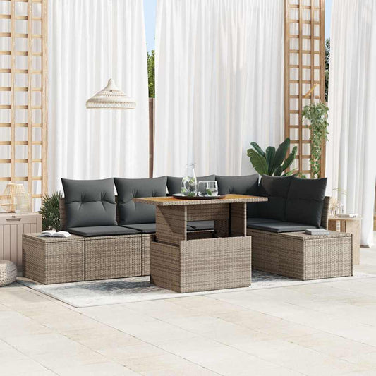 Set Divano da Giardino 6 pcs Grigio Poly Rattan