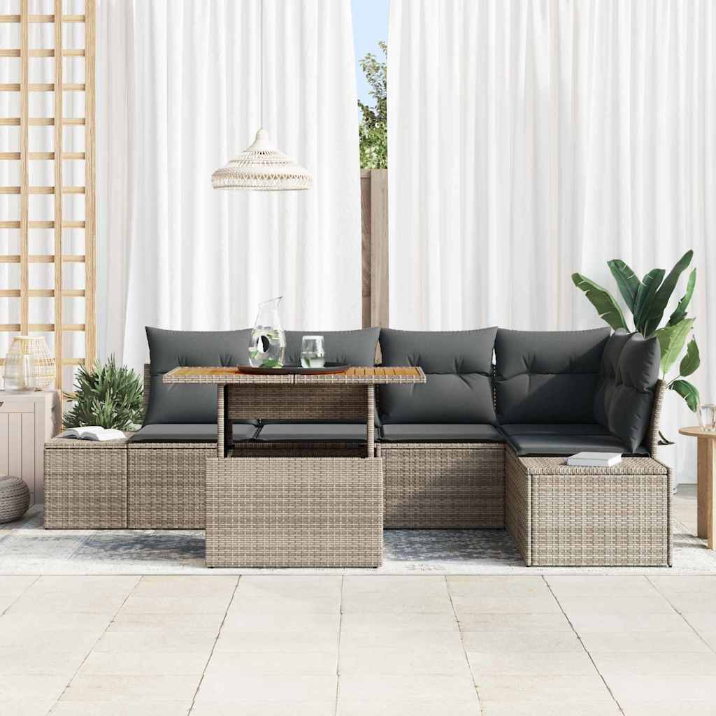 Set Divano da Giardino 6 pcs Grigio Poly Rattan - homemem39