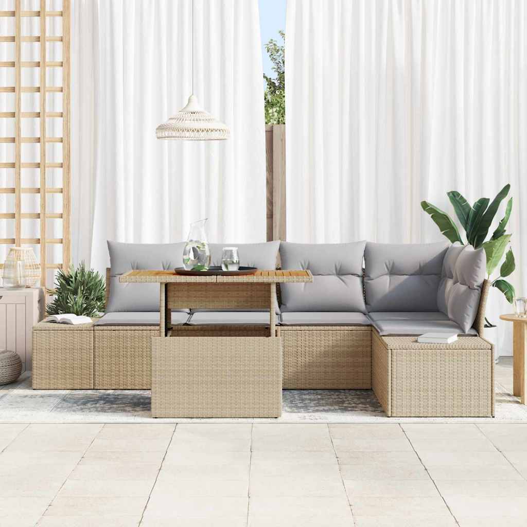 Set Divano da Giardino 6 pcs Beige Poly Rattan