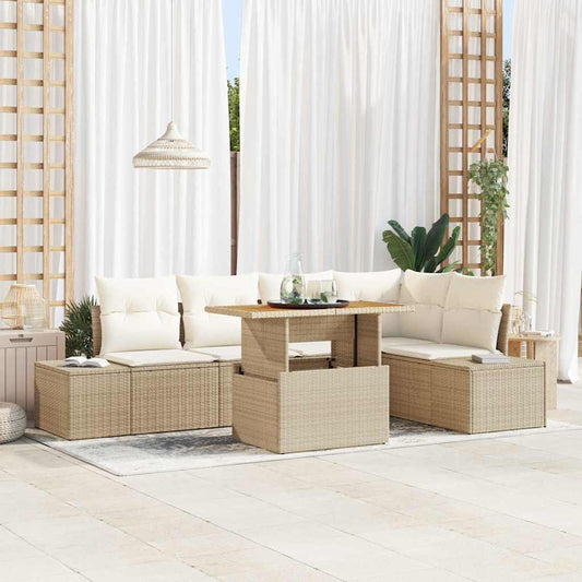Set Divano da Giardino 6 pcs Beige Poly Rattan