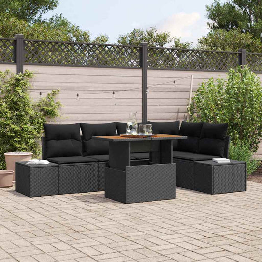 Set Divano da Giardino con archiviazione 6 pcs Nero Poly Rattan
