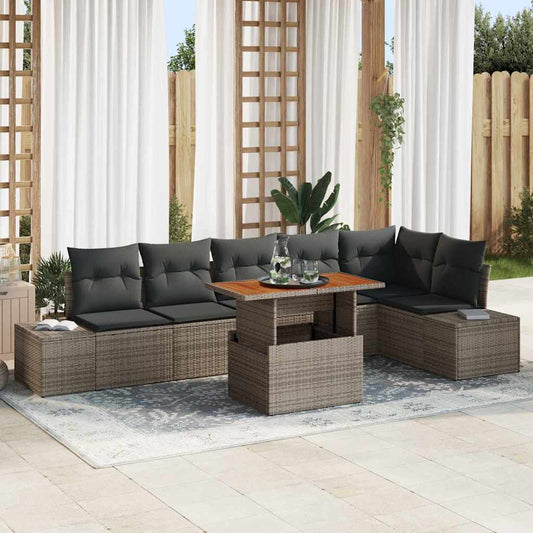Set Divano da Giardino 7 pcs Grigio Poly Rattan