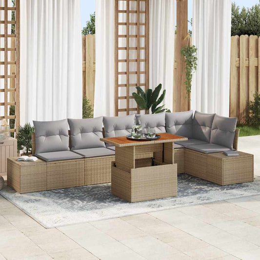 Set Divano da Giardino 7 pcs Beige Poly Rattan