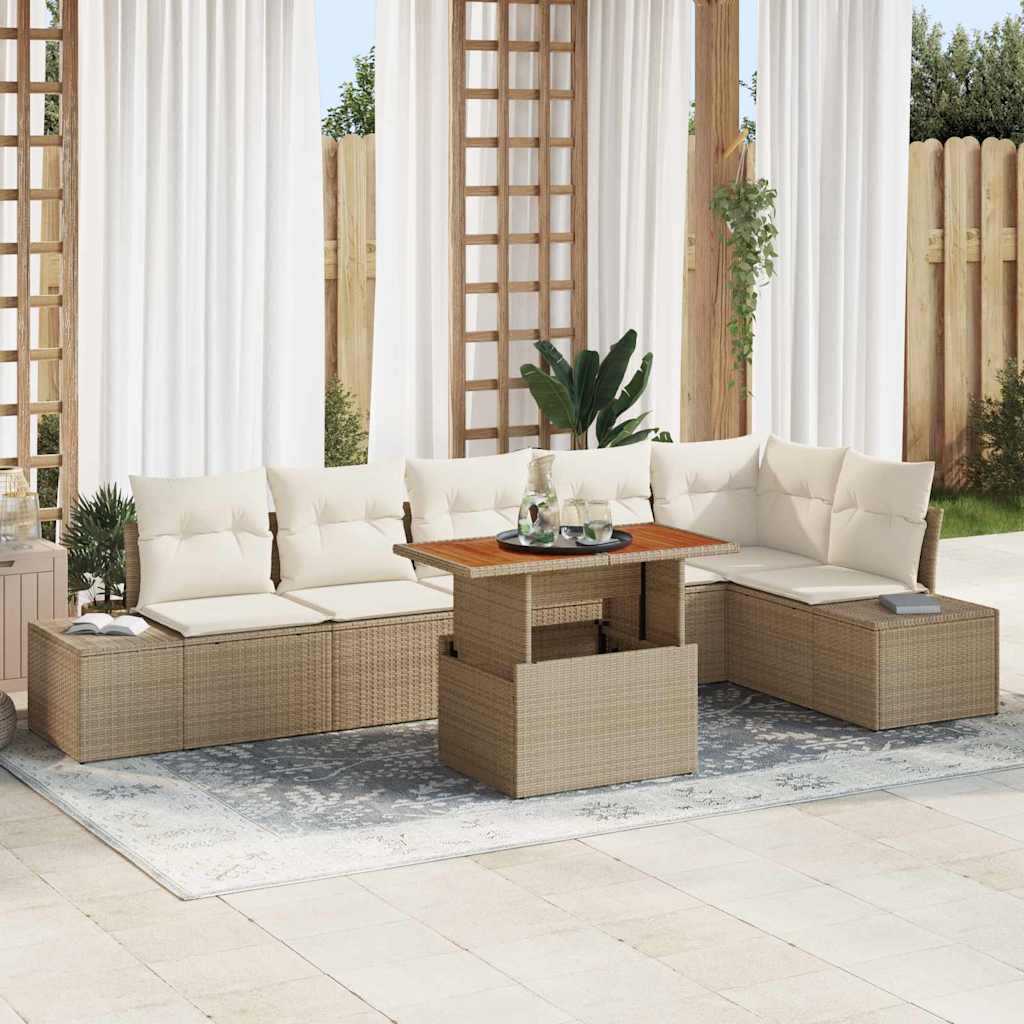 Set Divano da Giardino 7 pcs Beige Poly Rattan