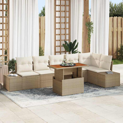 Set Divano da Giardino 7 pcs Beige Poly Rattan