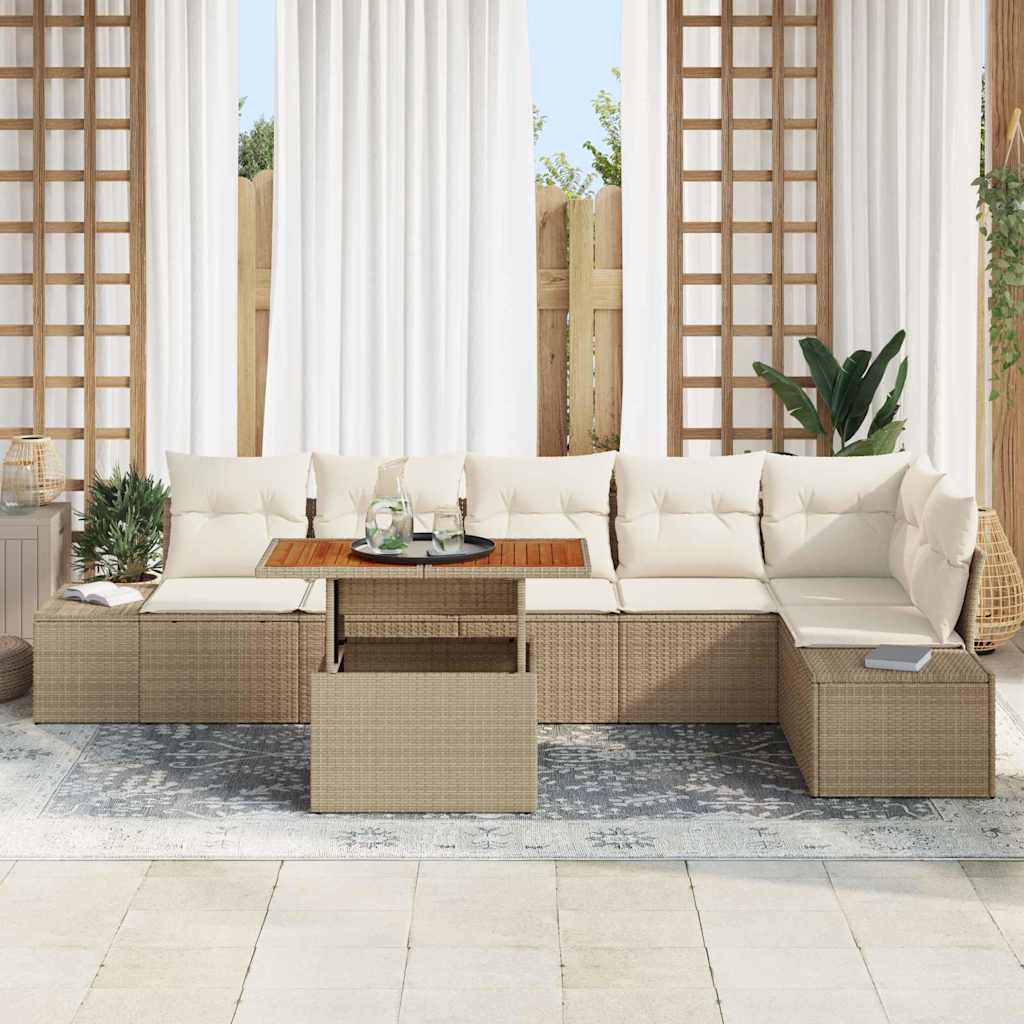 Set Divano da Giardino 7 pcs Beige Poly Rattan