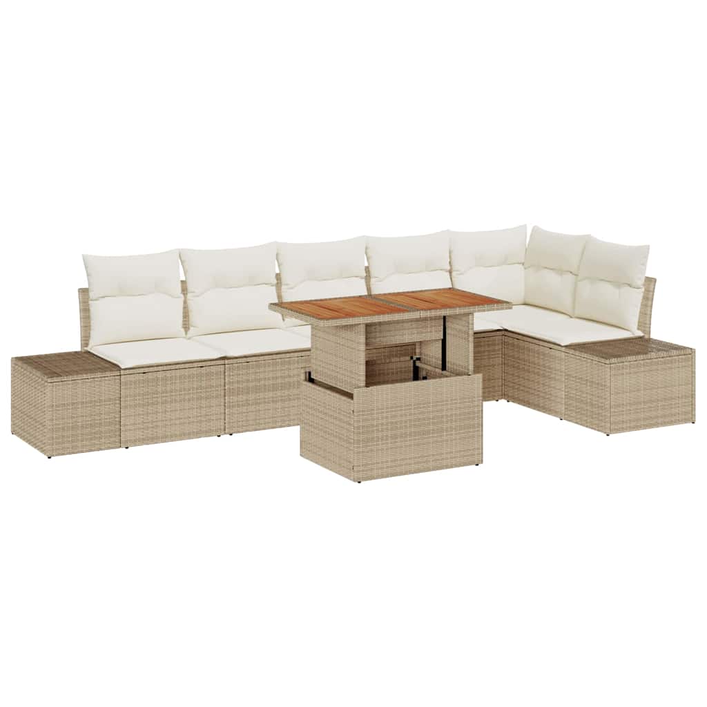Set Divano da Giardino 7 pcs Beige Poly Rattan