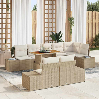 Set Divano da Giardino 9 pcs Beige Poly Rattan
