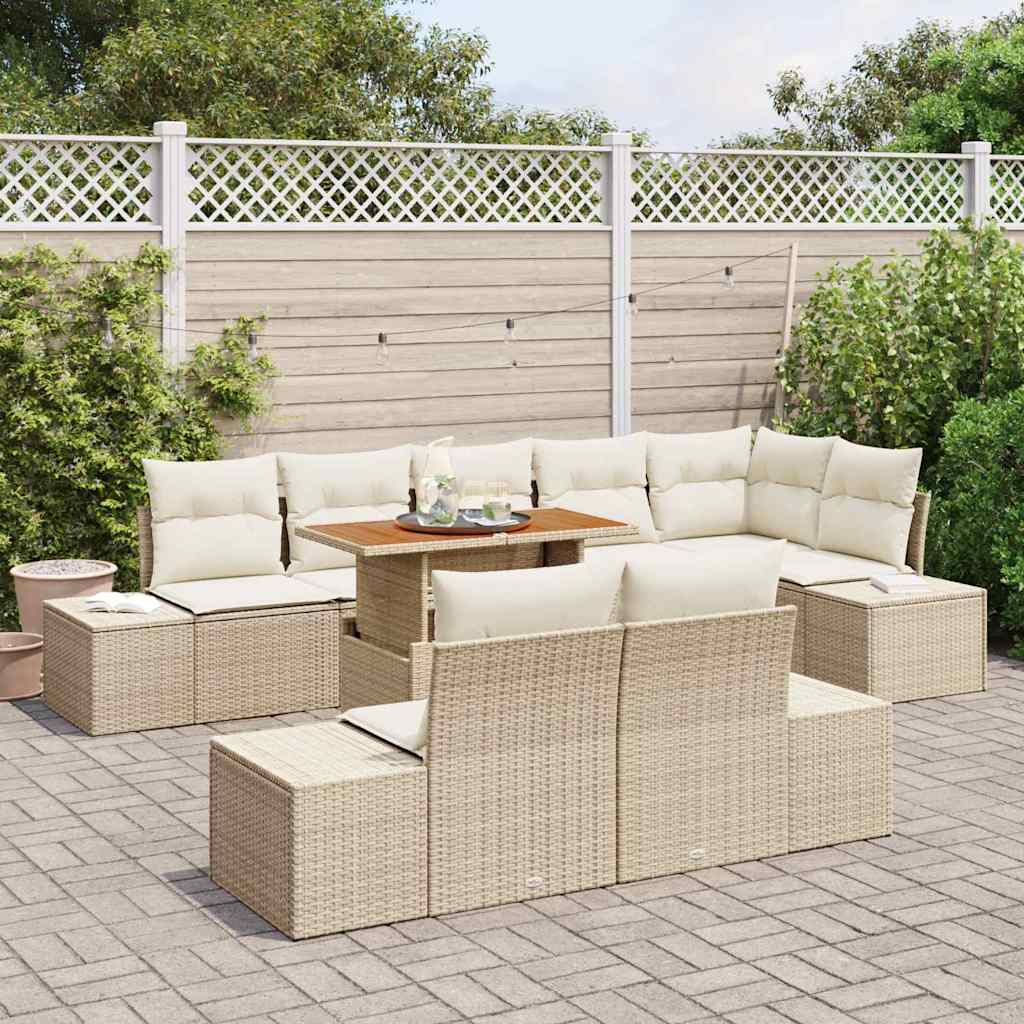 Set Divano da Giardino 9 pcs Beige Poly Rattan