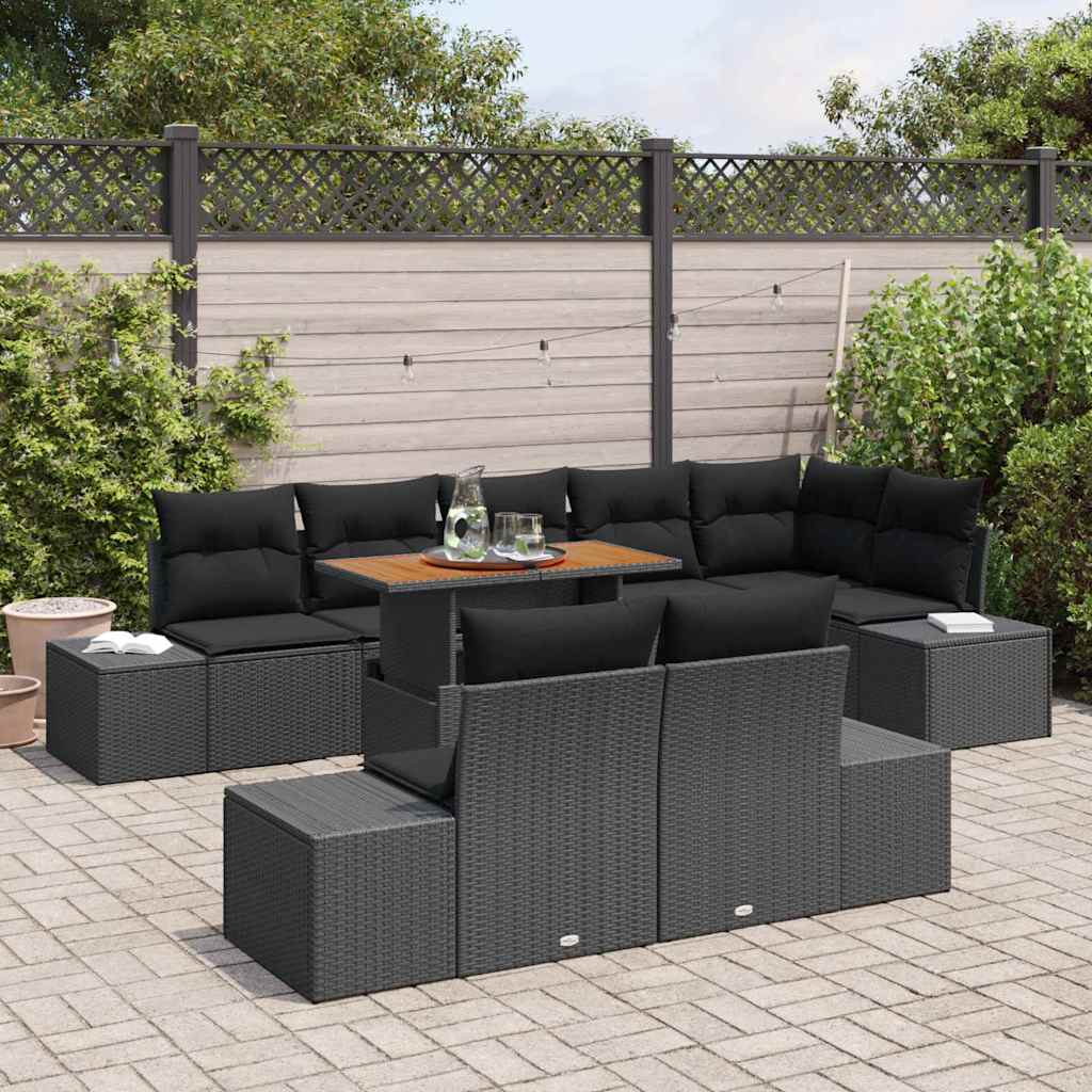 Set Divano da Giardino con archiviazione 9 pcs Nero Poly Rattan | homemem39