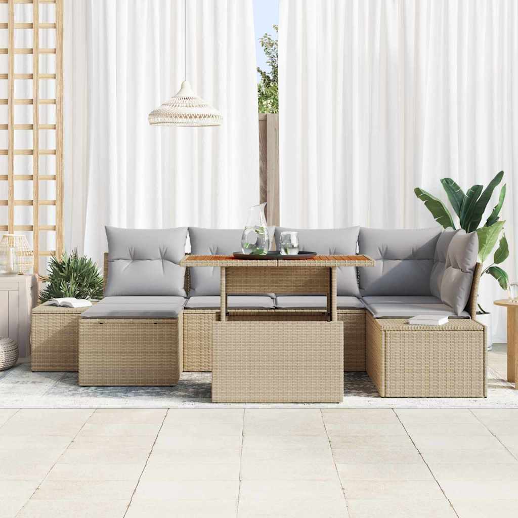 Set Divano da Giardino 7 pcs Beige Poly Rattan