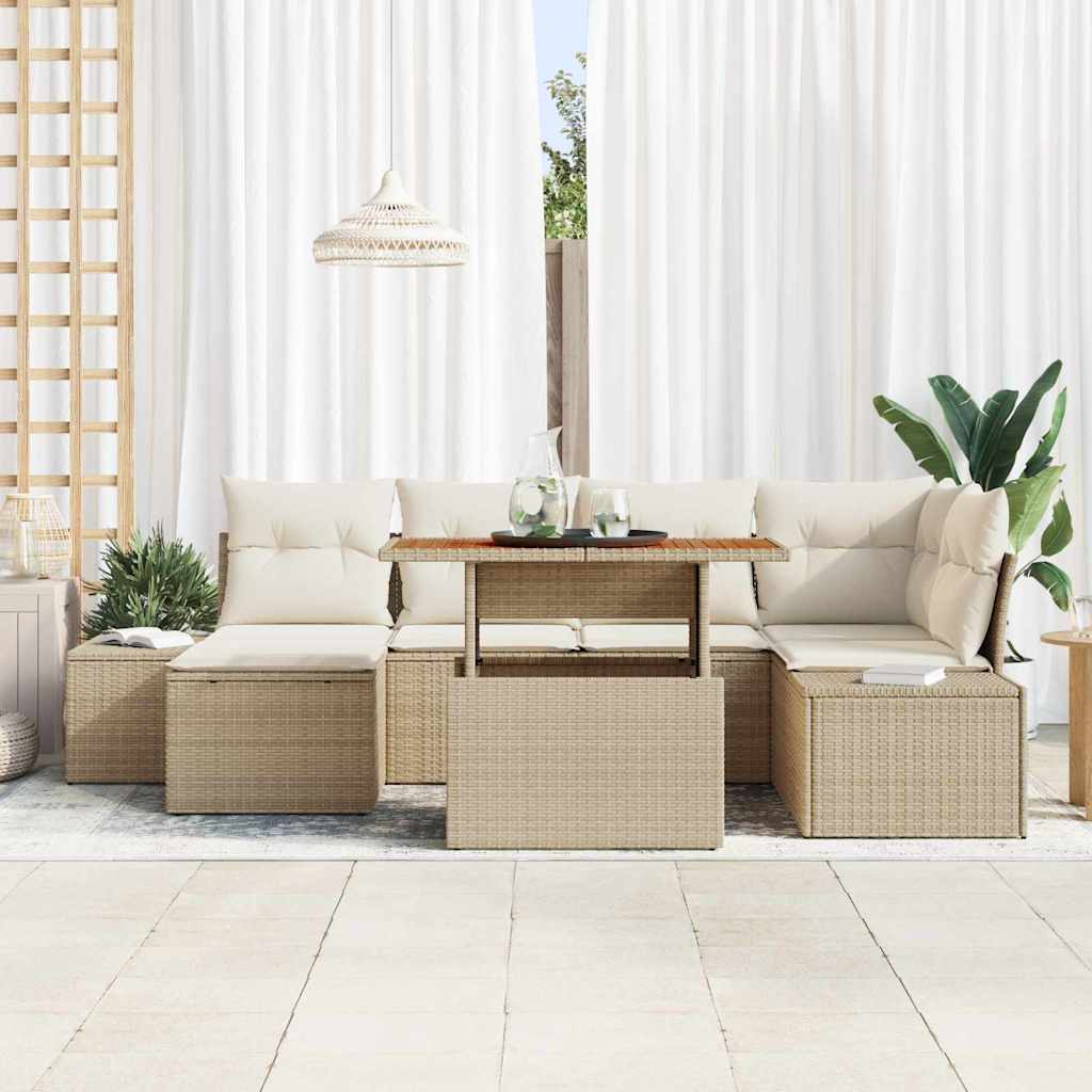 Set Divano da Giardino 7 pcs Beige Poly Rattan - homemem39