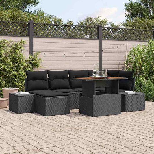 Set Divano da Giardino con archiviazione 7 pcs Nero Poly Rattan