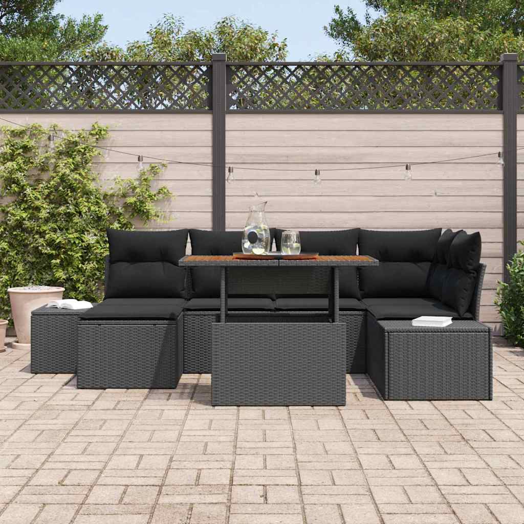 Set Divano da Giardino con archiviazione 7 pcs Nero Poly Rattan