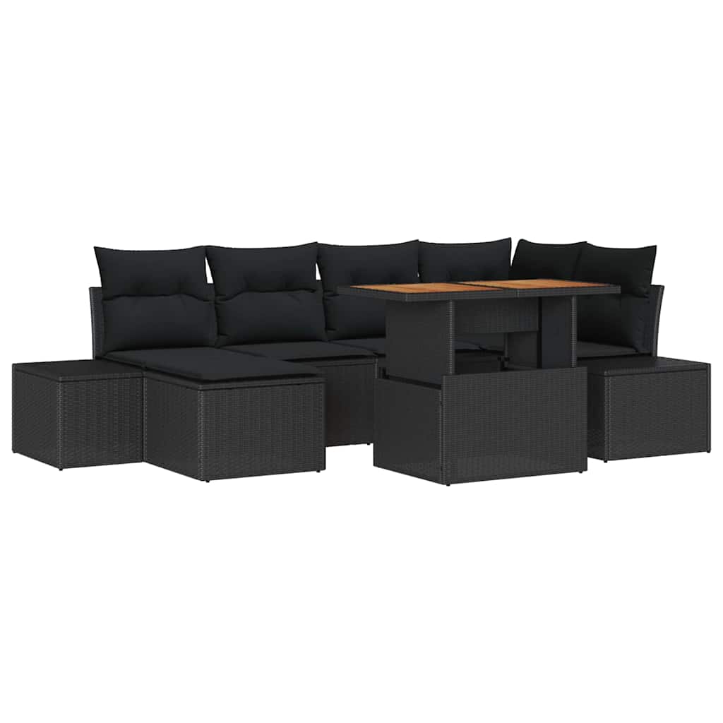 Set Divano da Giardino con archiviazione 7 pcs Nero Poly Rattan