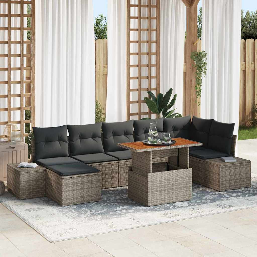 Set Divano da Giardino 8 pcs Grigio Poly Rattan
