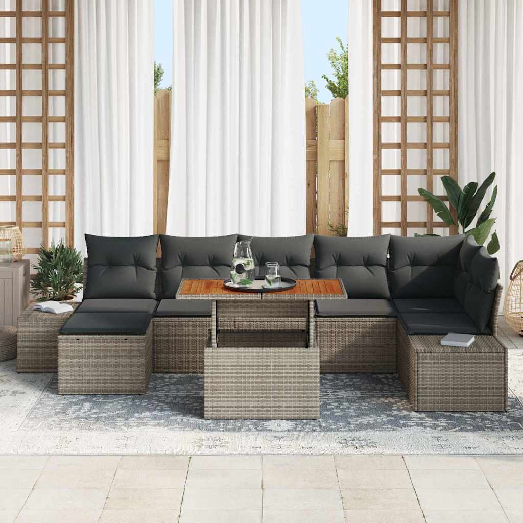 Set Divano da Giardino 8 pcs Grigio Poly Rattan