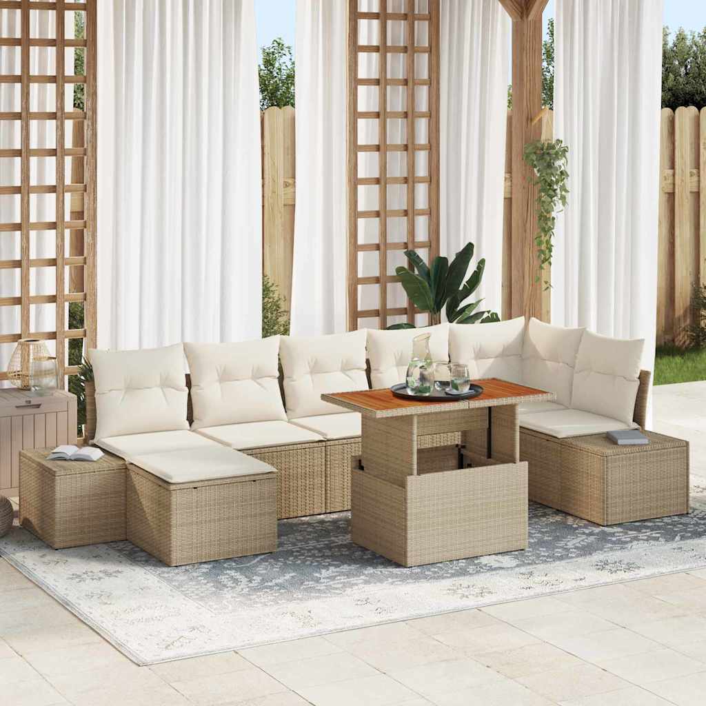 Set Divano da Giardino 8 pcs Beige Poly Rattan