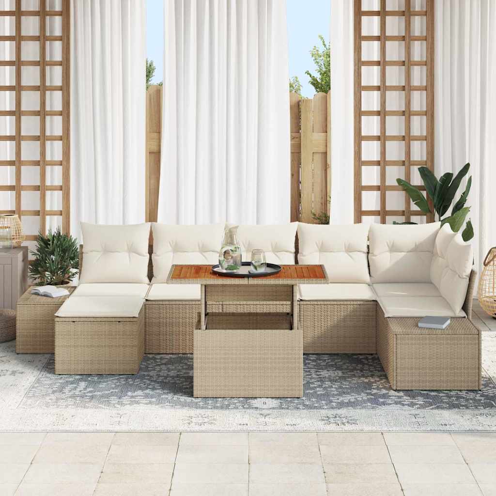 Set Divano da Giardino 8 pcs Beige Poly Rattan