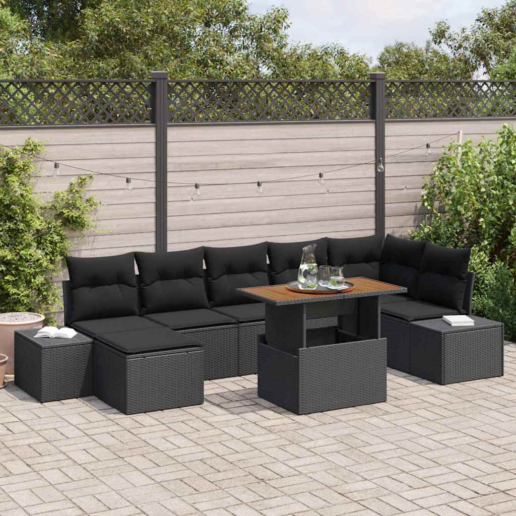 Set Divano da Giardino con archiviazione 8 pcs Nero Poly Rattan | homemem39