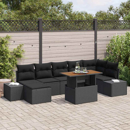 Set Divano da Giardino con archiviazione 8 pcs Nero Poly Rattan | homemem39