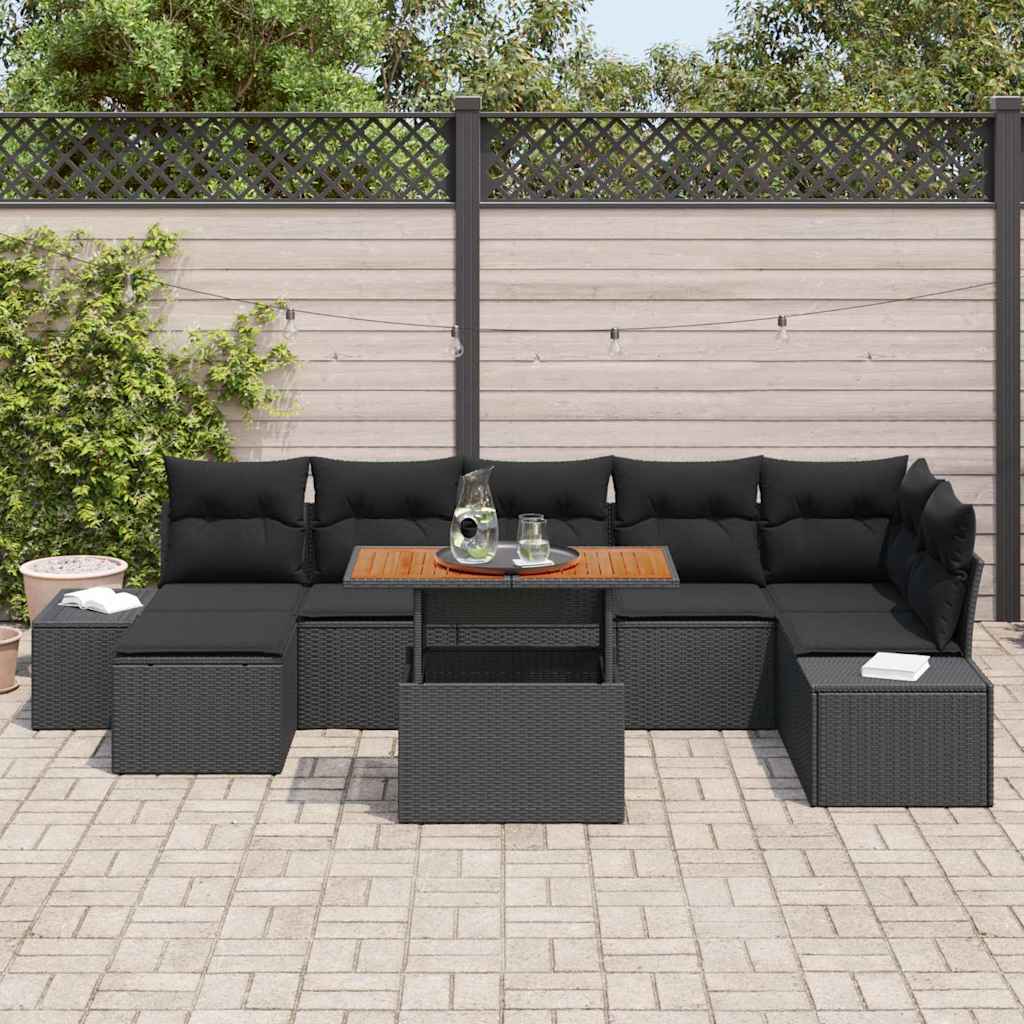 Set Divano da Giardino con archiviazione 8 pcs Nero Poly Rattan | homemem39