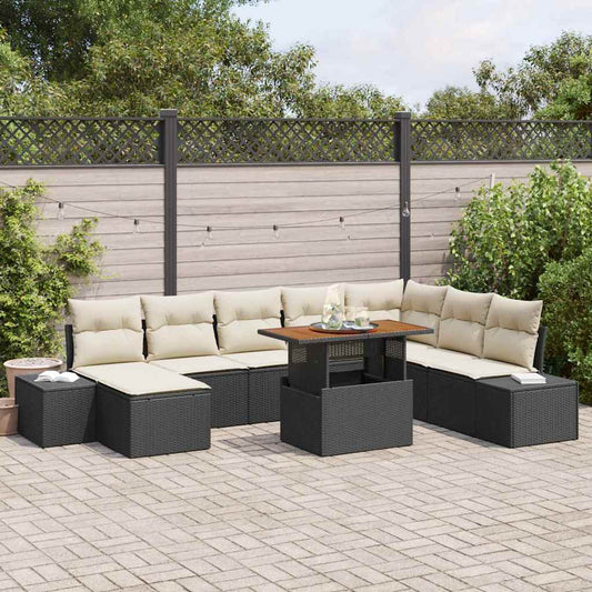 Set Divano da Giardino con archiviazione 9 pcs Nero Poly Rattan