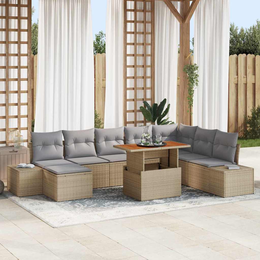 Set Divano da Giardino 9 pcs Beige Poly Rattan | homemem39