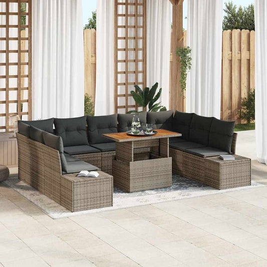 Set Divano da Giardino 10 pcs Grigio Poly Rattan